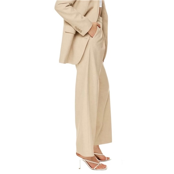 Aritzia Babaton Pleated Pant High-Waisted Wide-Leg Trouser Beige Sz 4 - Picture 14 of 15